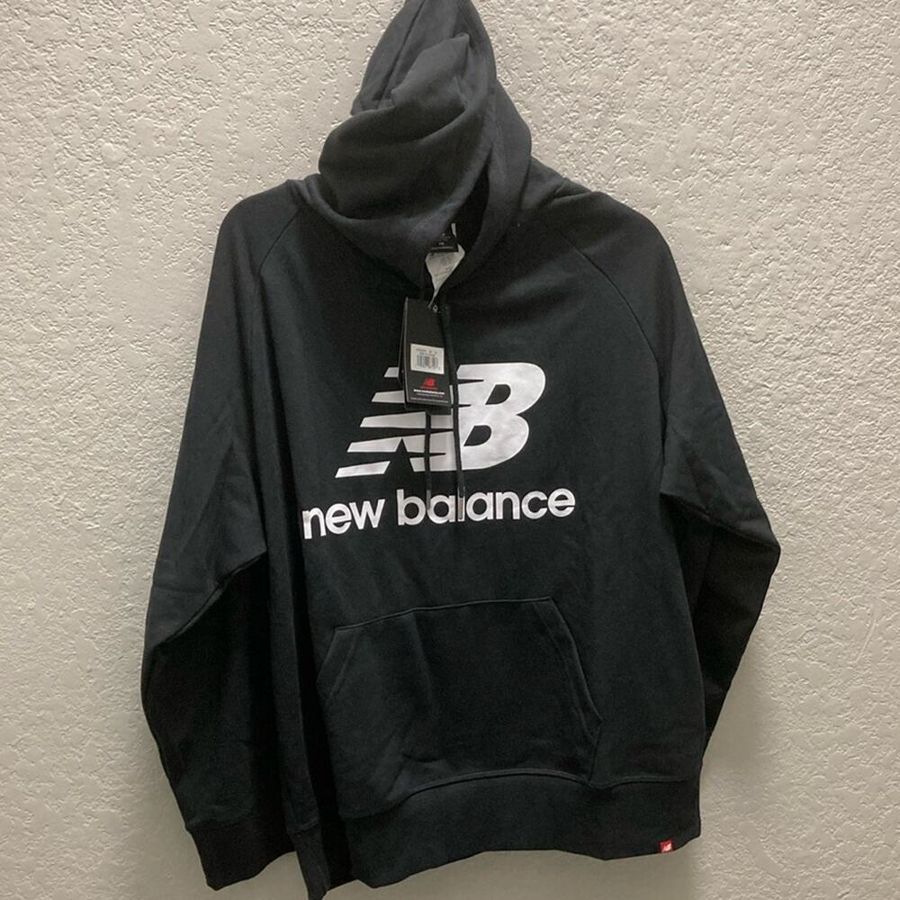 New Balance NB Black Logo Pullover Hoodie Black Men Size 1X Front Pocket